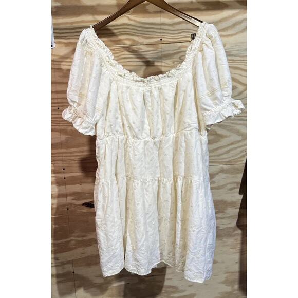Old Navy Puff Sleeve Tiered Embroidered Mini Dress Ivory Size XL Boho Cottage - Picture 2 of 14